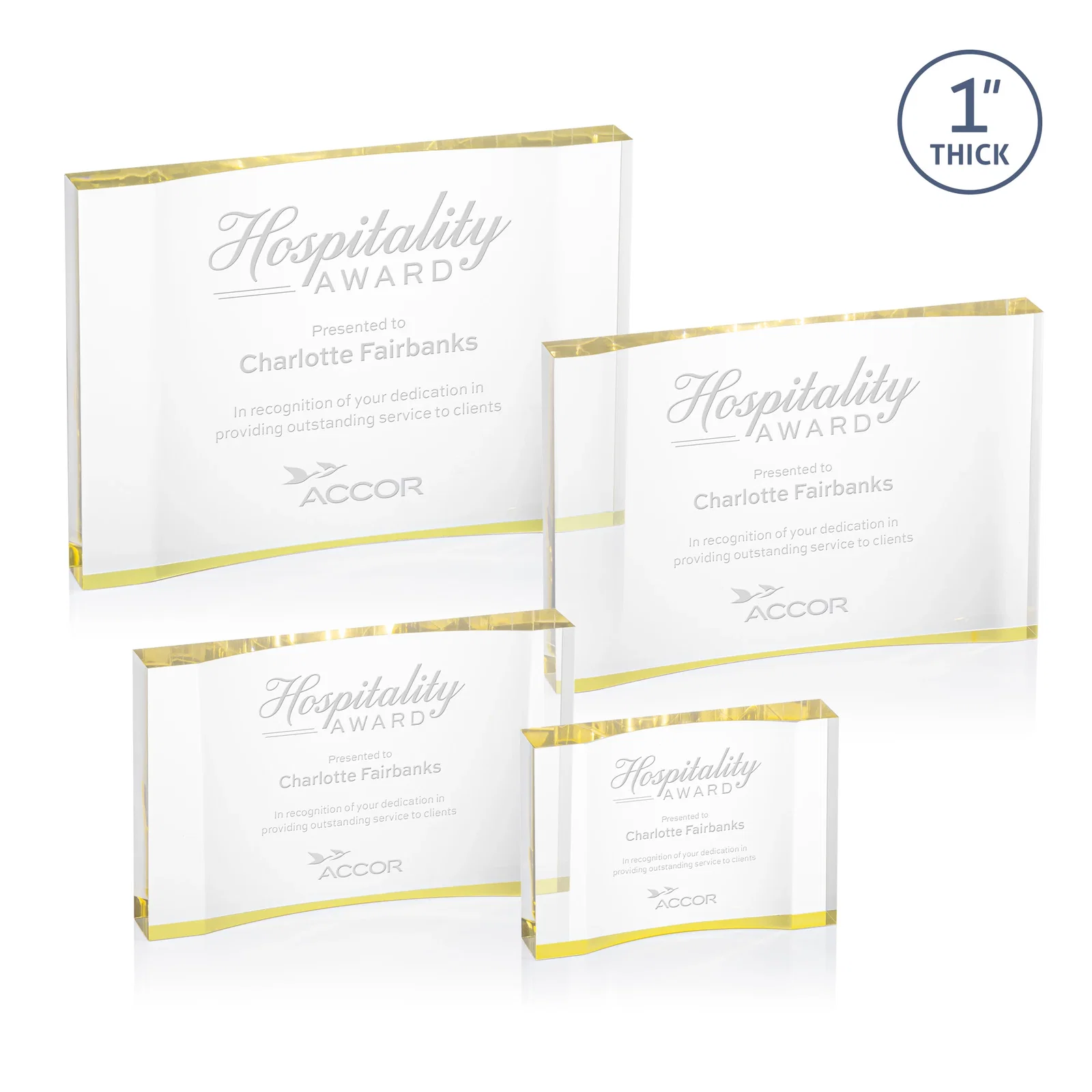 Custom Thick Acrylic Award With Inward-Curved Recessed Text Panel for team milestone celebrations