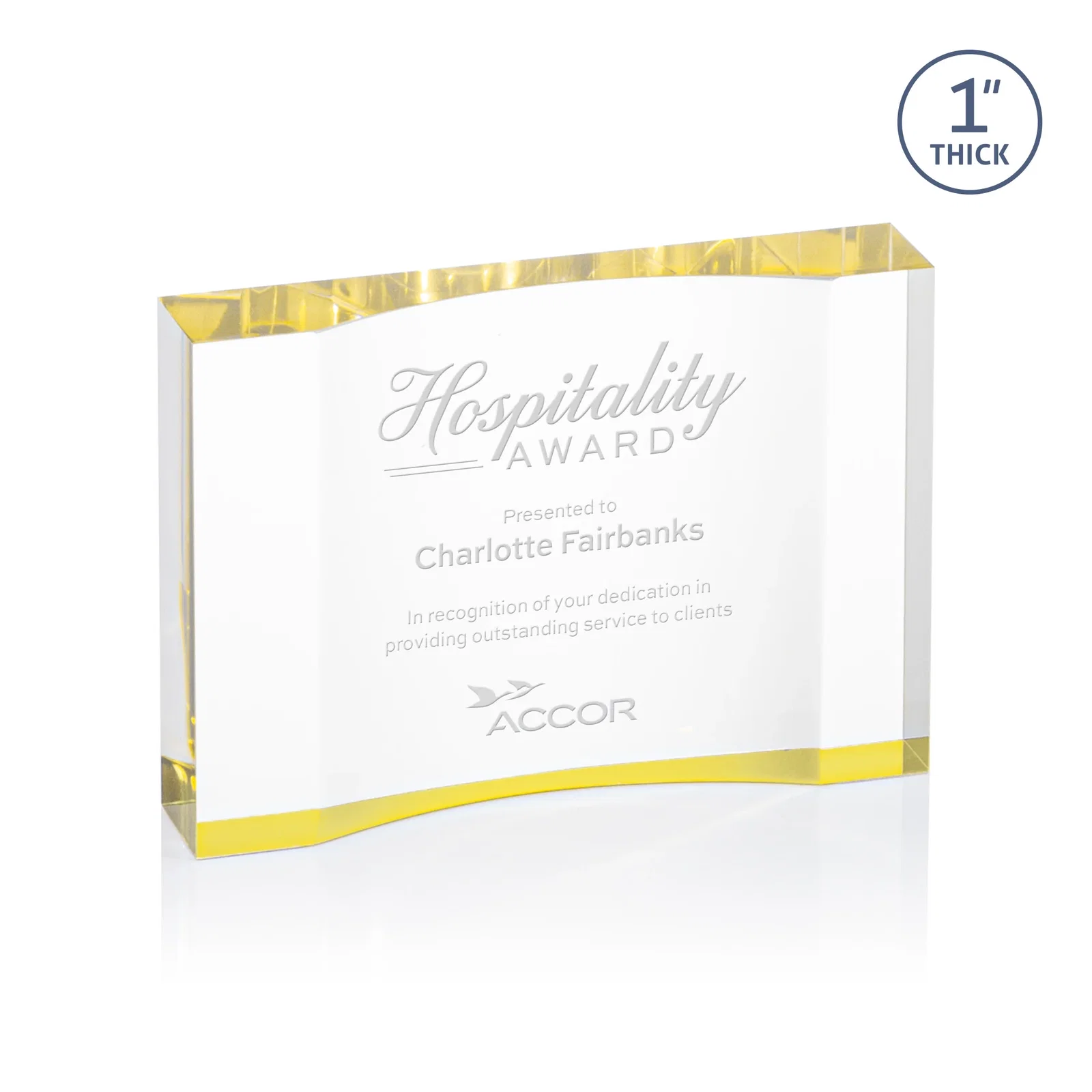 Custom Thick Acrylic Award With Inward-Curved Recessed Text Panel for donor appreciation