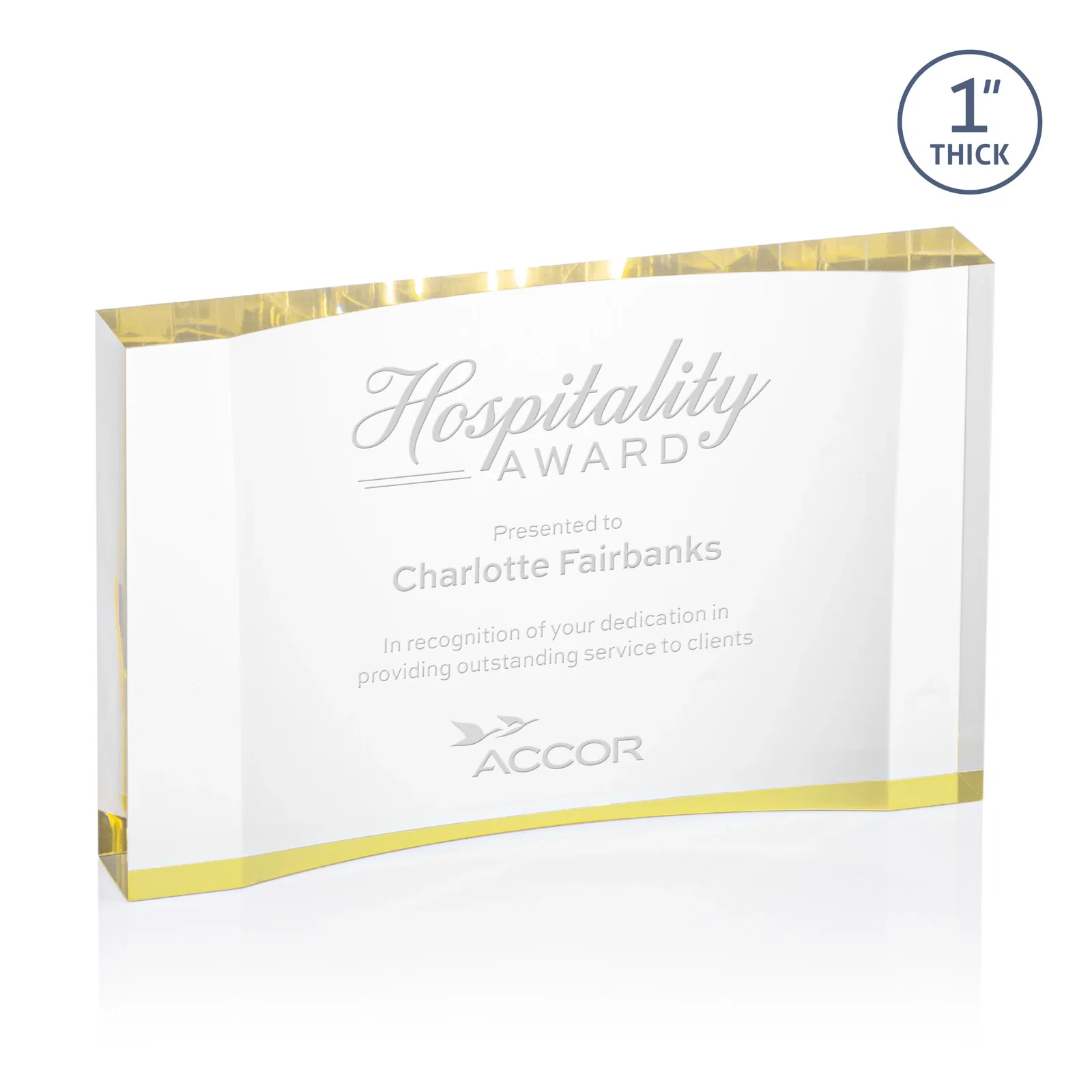 Custom Thick Acrylic Award With Inward-Curved Recessed Text Panel for graduation ceremonies