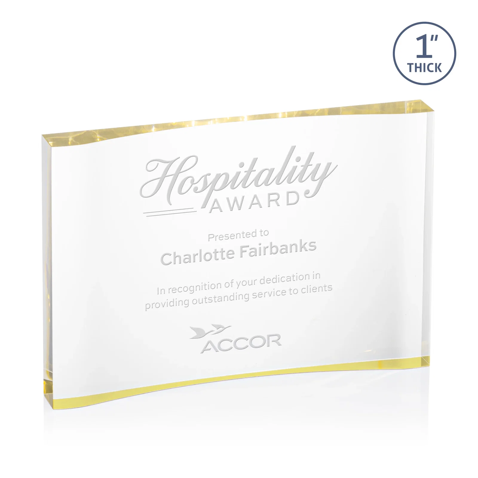 Custom Thick Acrylic Award With Inward-Curved Recessed Text Panel for safety achievement programs