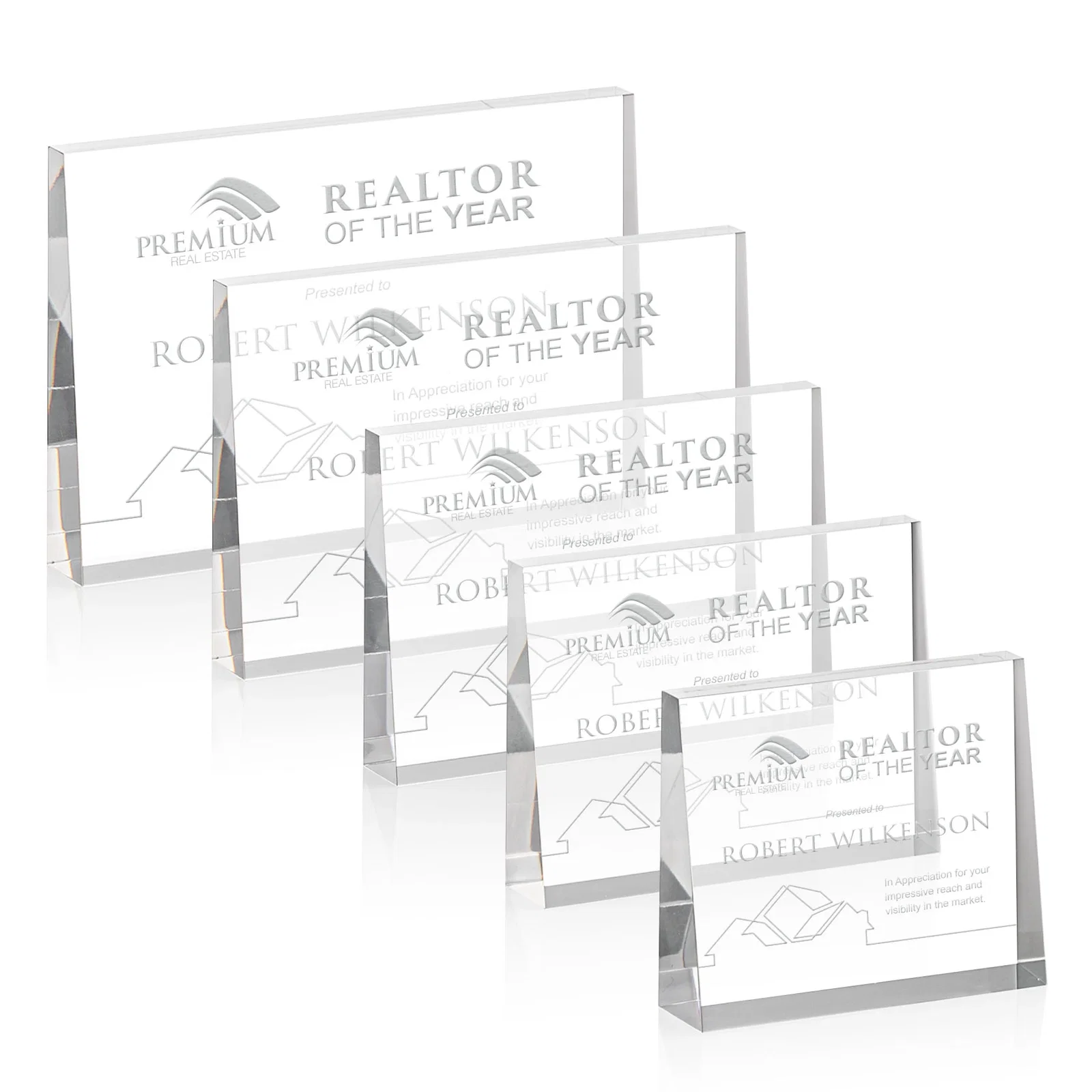 Custom Horizontal Tapered Freestanding Acrylic Award for employee recognition