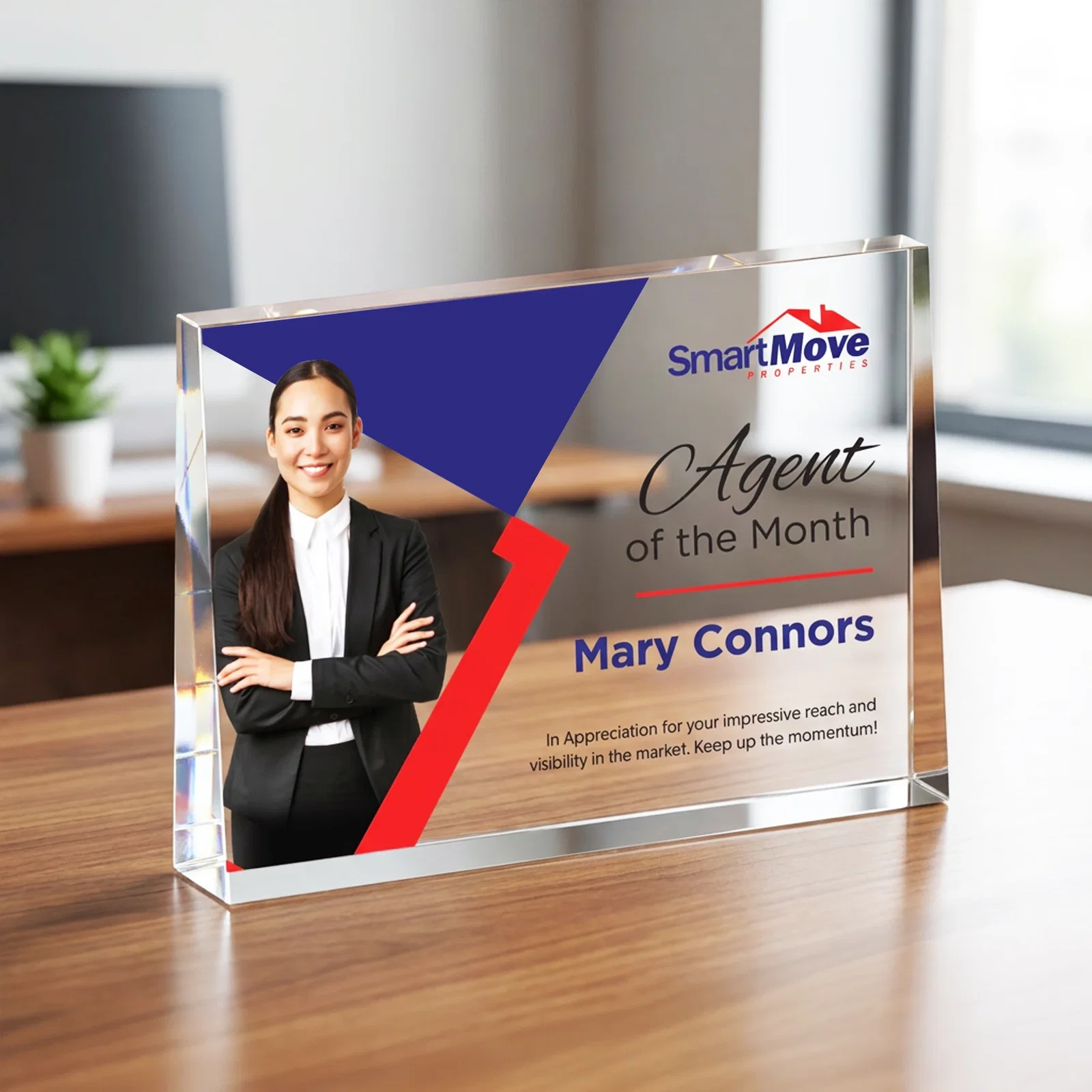 Personalized Horizontal Tapered Freestanding Acrylic Award for employee recognition