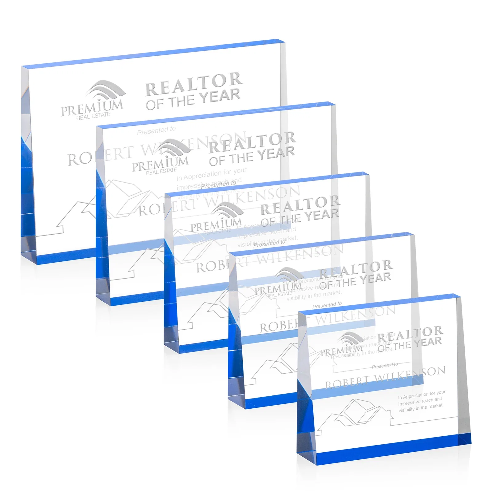 Personalized Horizontal Tapered Freestanding Acrylic Award for corporate award ceremonies