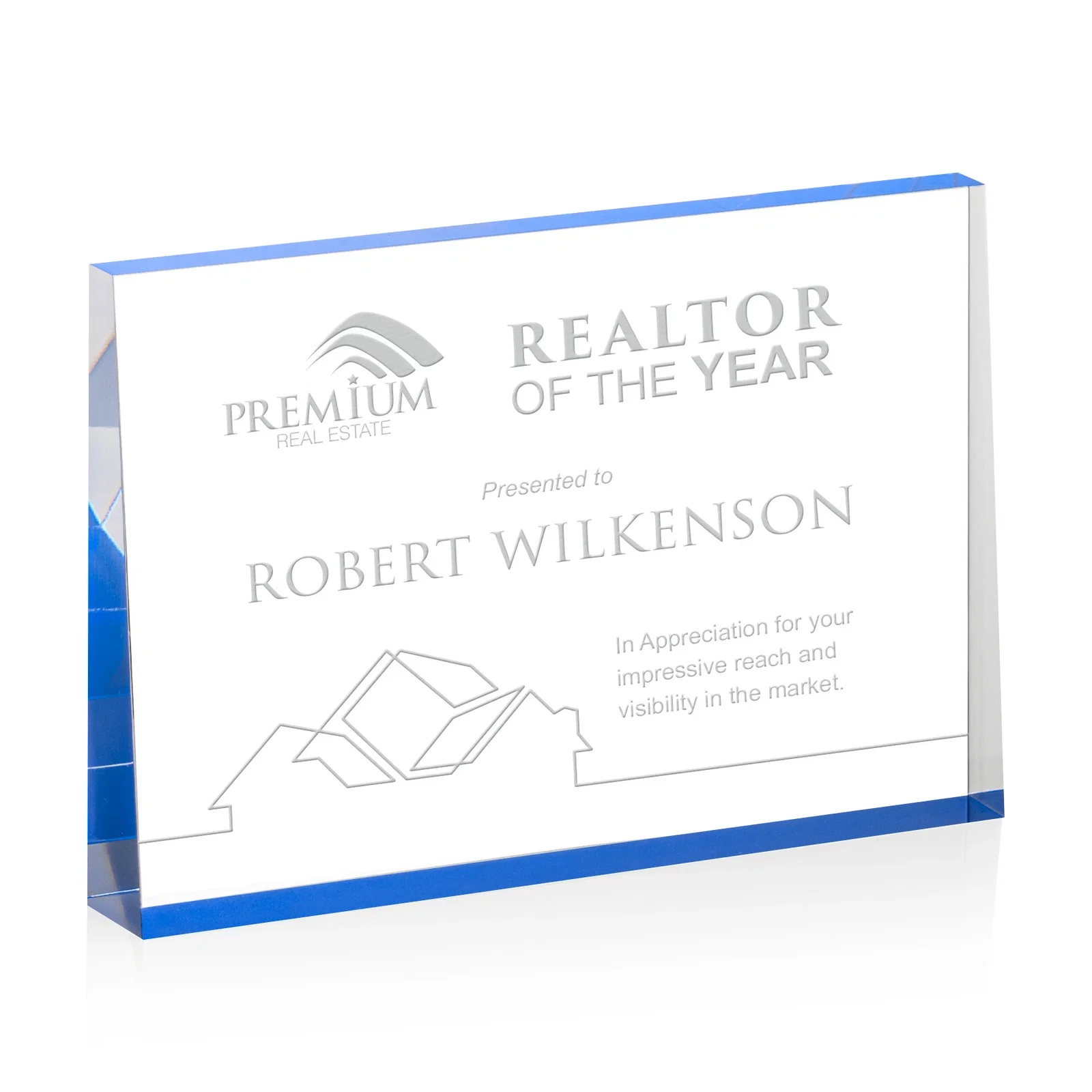 Personalized Horizontal Tapered Freestanding Acrylic Award for donor appreciation
