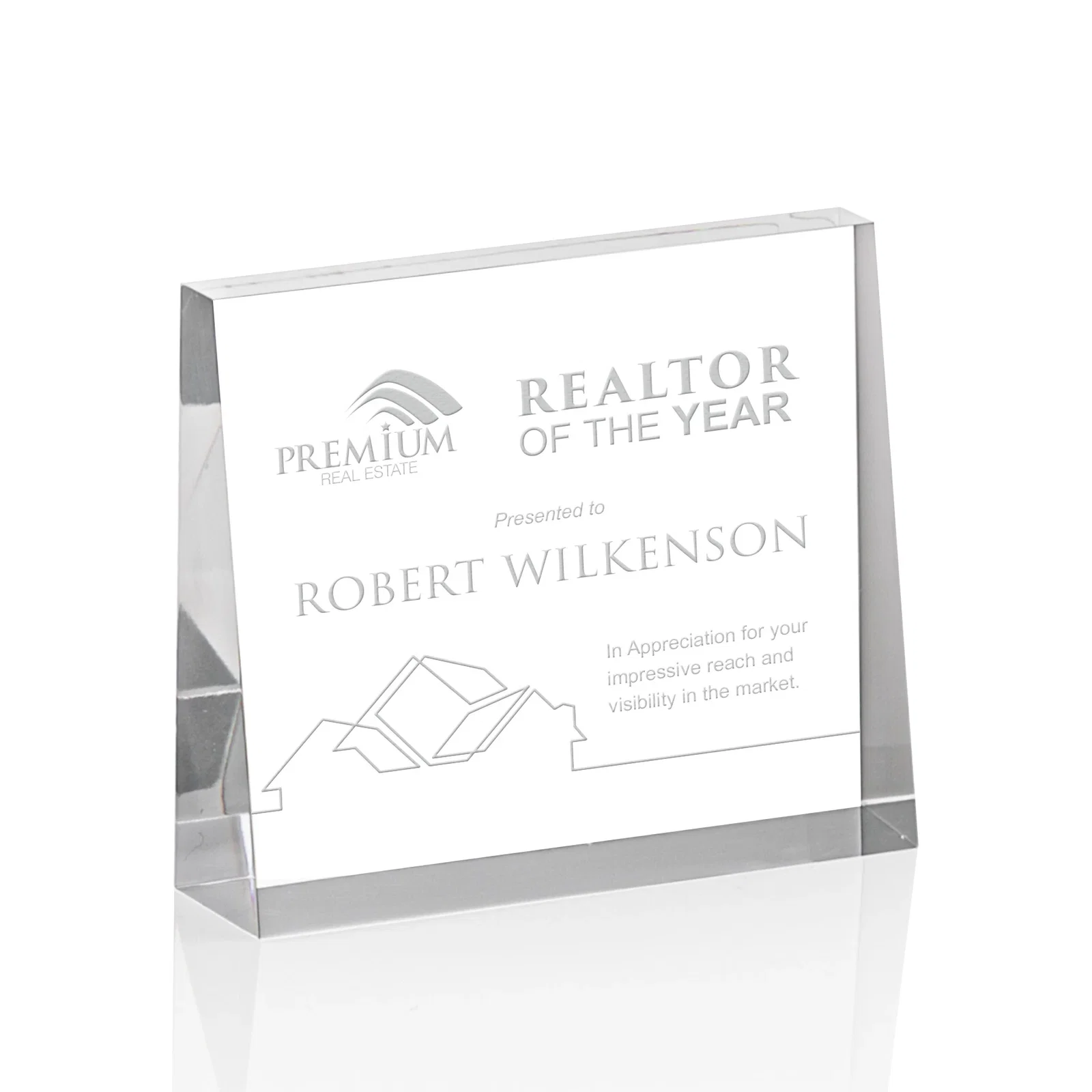 Custom Horizontal Tapered Freestanding Acrylic Award for corporate award ceremonies