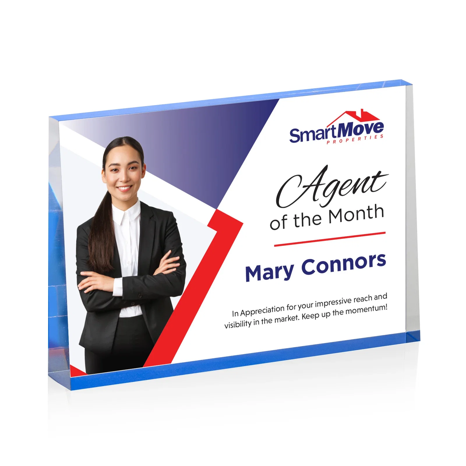 Personalized Horizontal Tapered Freestanding Acrylic Award for company anniversary events