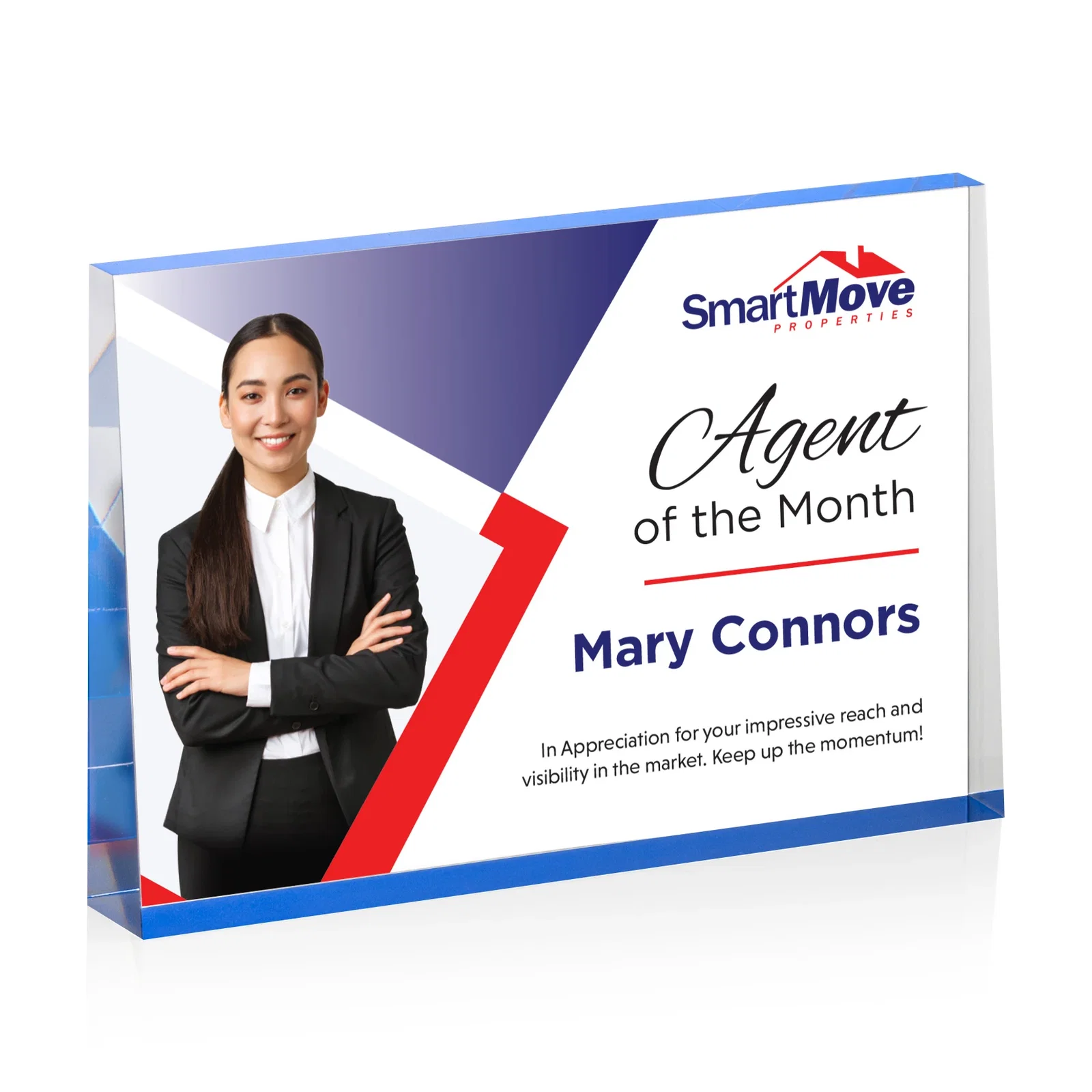 Promotional Horizontal Tapered Freestanding Acrylic Award for employee recognition