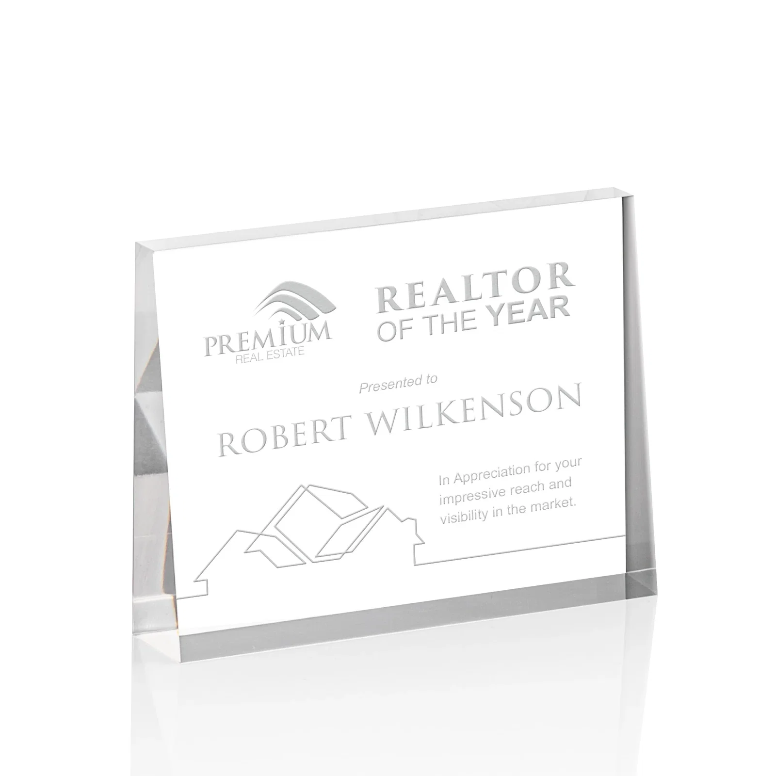 Custom Horizontal Tapered Freestanding Acrylic Award for service anniversary gifts
