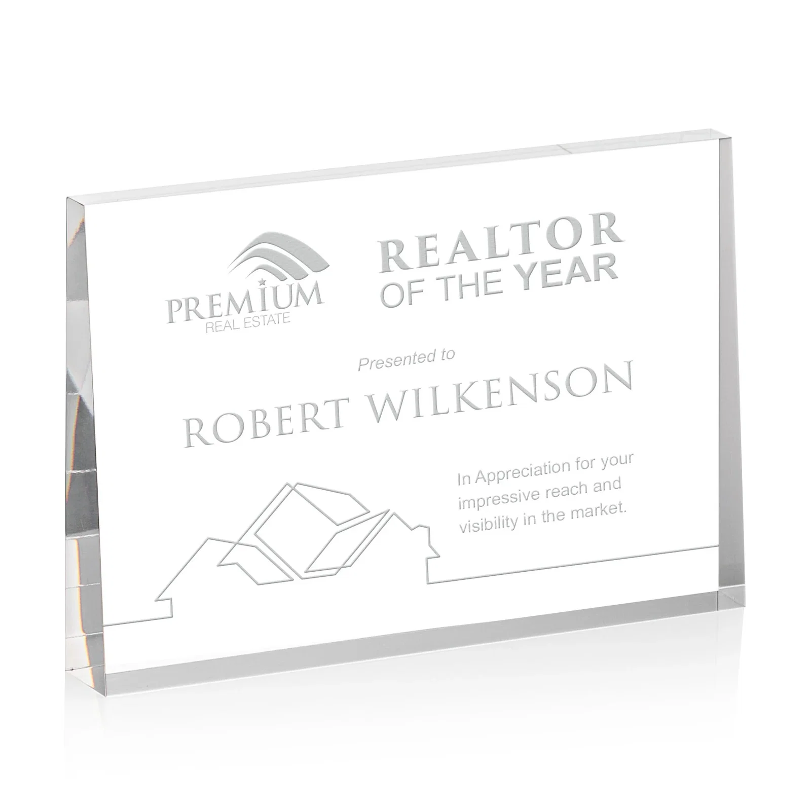 Custom Horizontal Tapered Freestanding Acrylic Award for team milestone celebrations