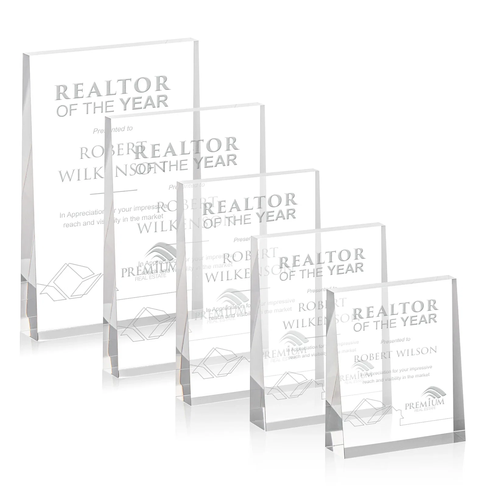 Custom Vertical Tapered Freestanding Acrylic Award for employee recognition