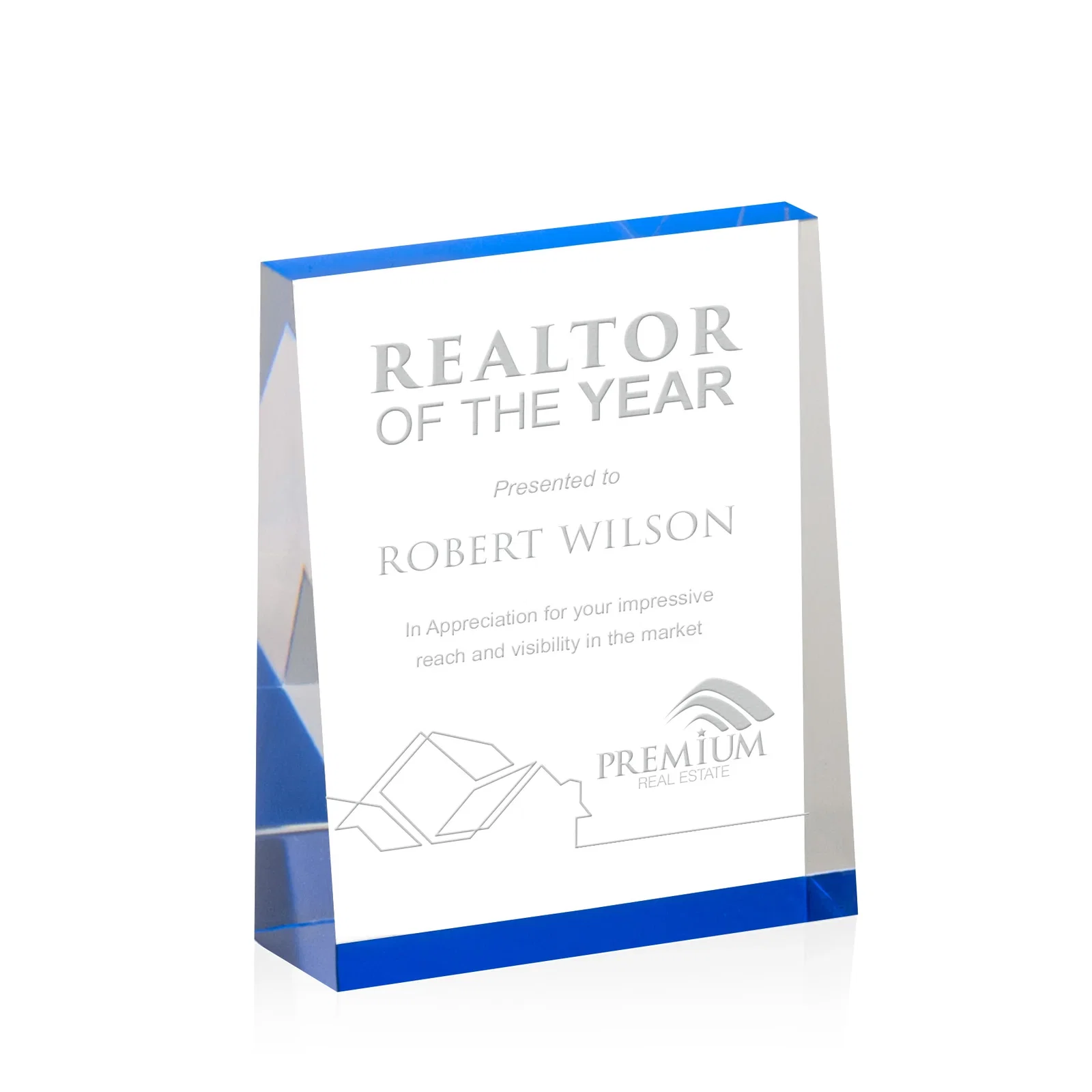 Personalized Vertical Tapered Freestanding Acrylic Award for corporate award ceremonies