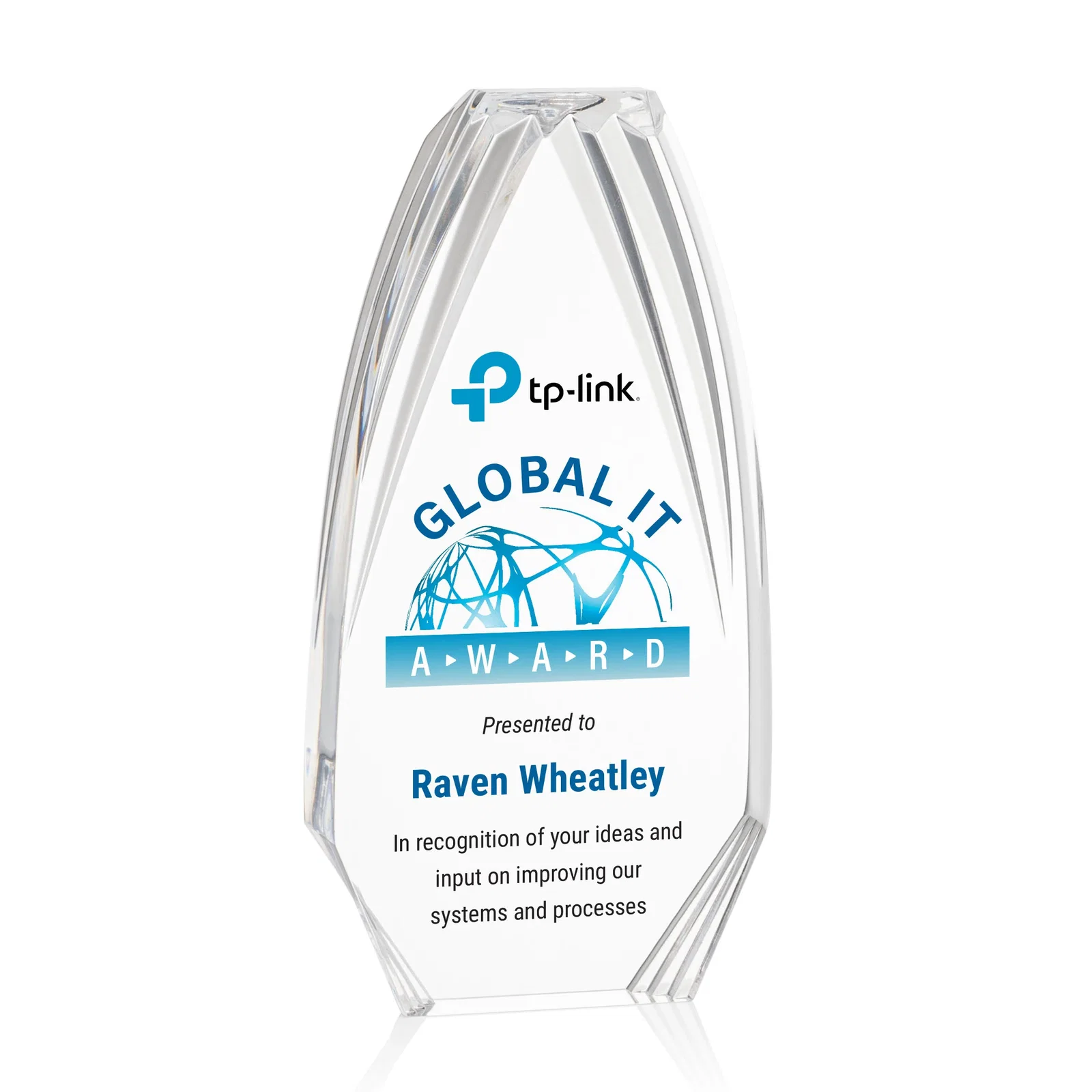 Personalized Ridged-Frame Acrylic Award With Sapphire Reflecting Base for employee recognition
