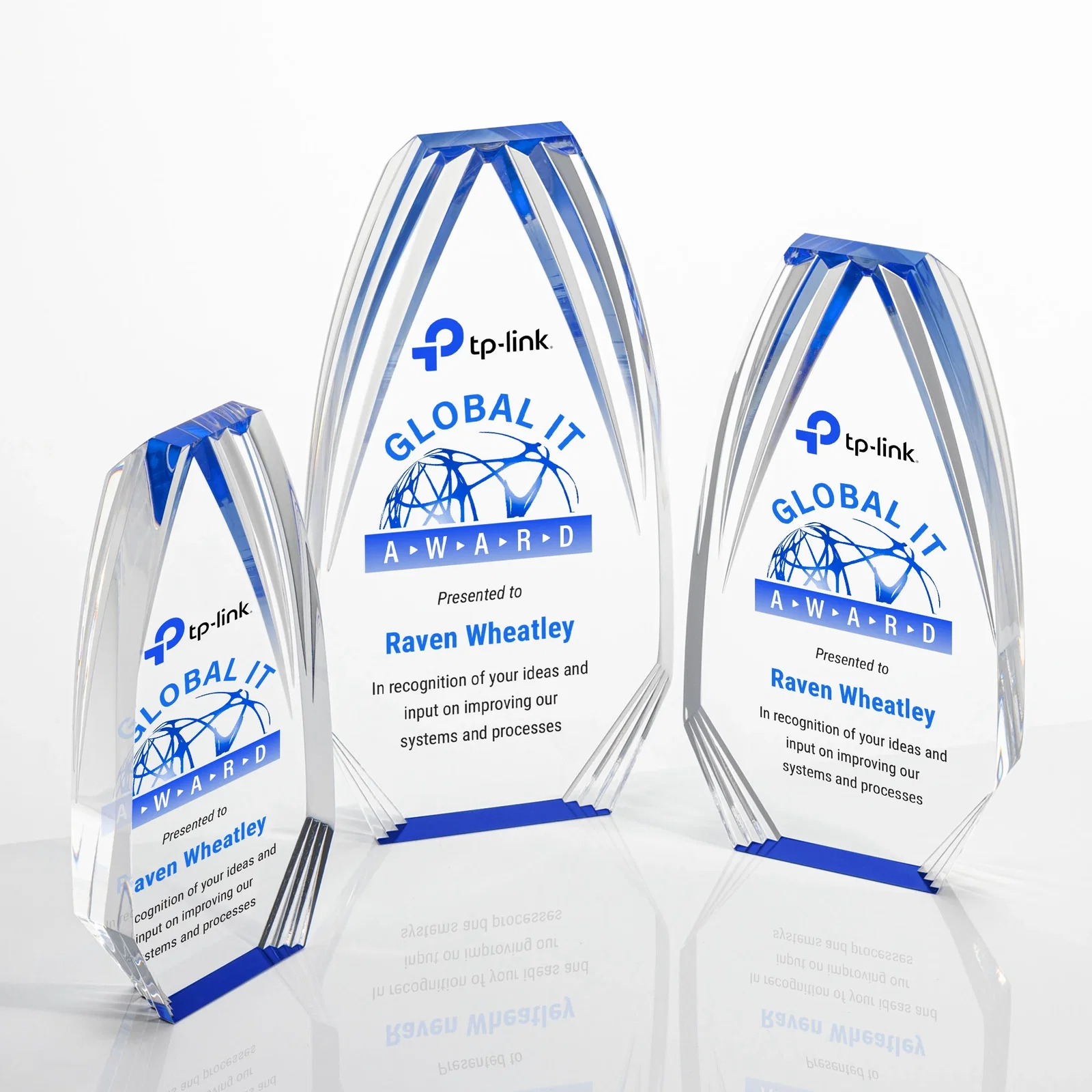 Personalized Ridged-Frame Acrylic Award With Sapphire Reflecting Base for sales achievement awards