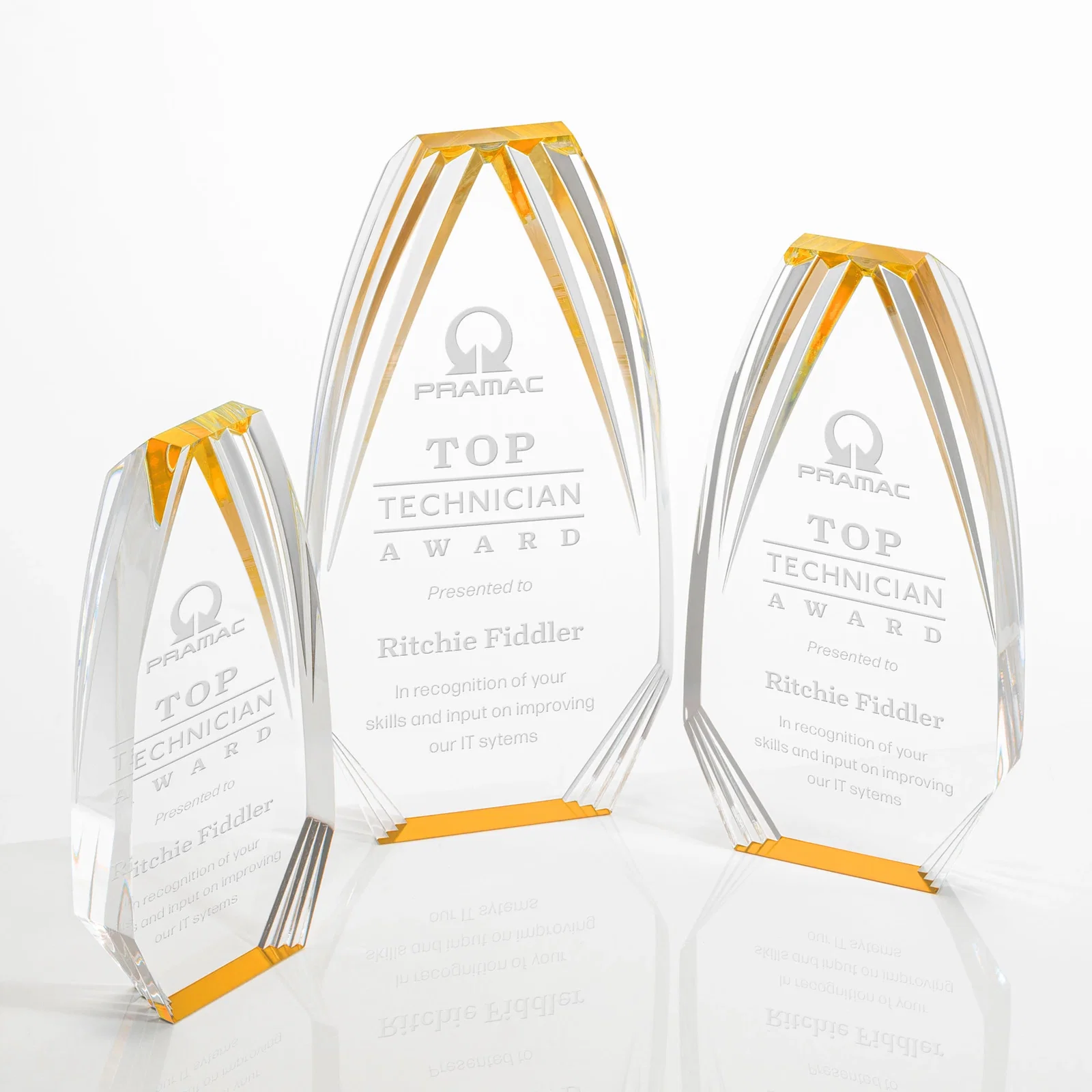 Personalized Ridged-Frame Acrylic Award With Sapphire Reflecting Base for safety achievement programs