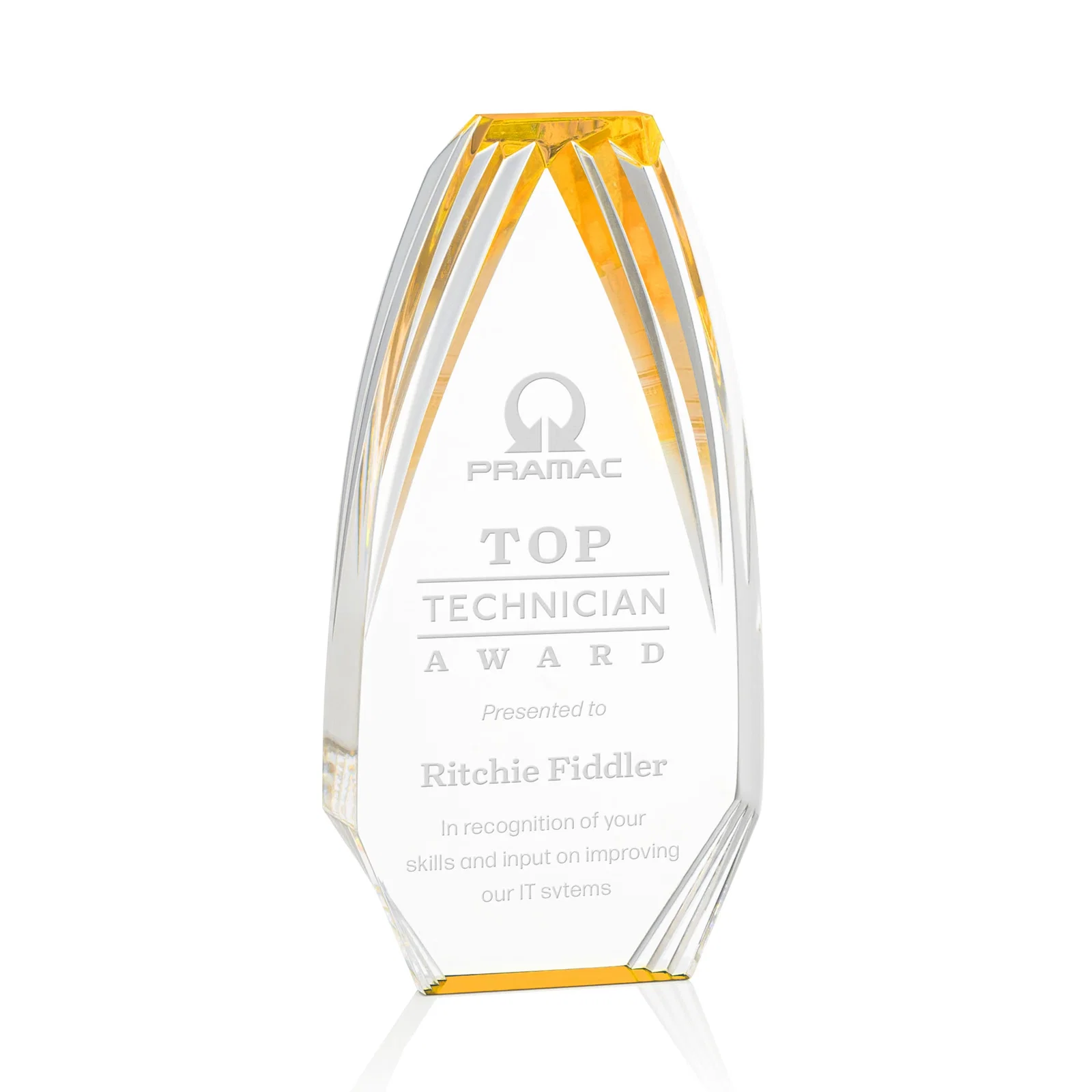 Personalized Ridged-Frame Acrylic Award With Sapphire Reflecting Base for volunteer appreciation