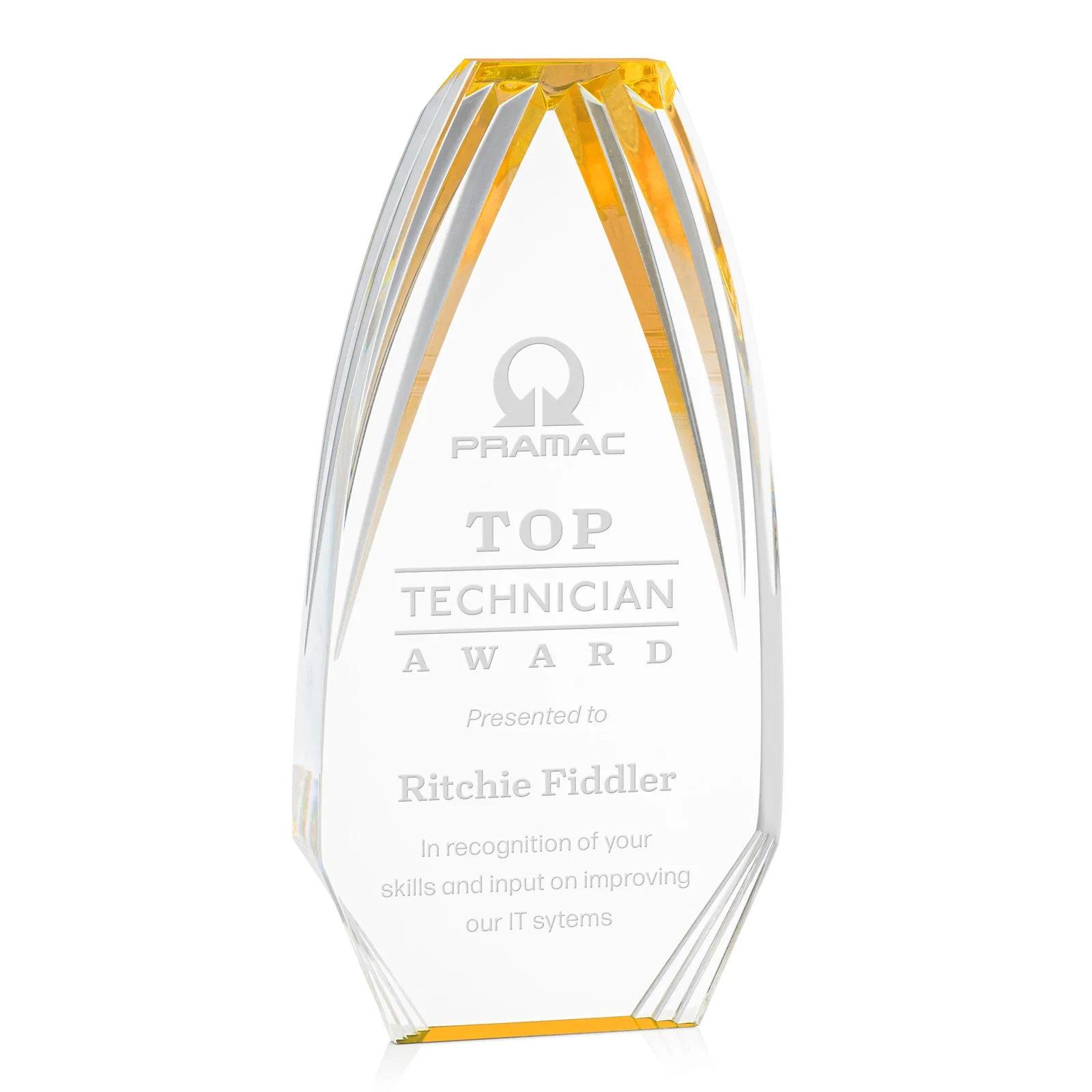 Personalized Ridged-Frame Acrylic Award With Sapphire Reflecting Base for company anniversary events