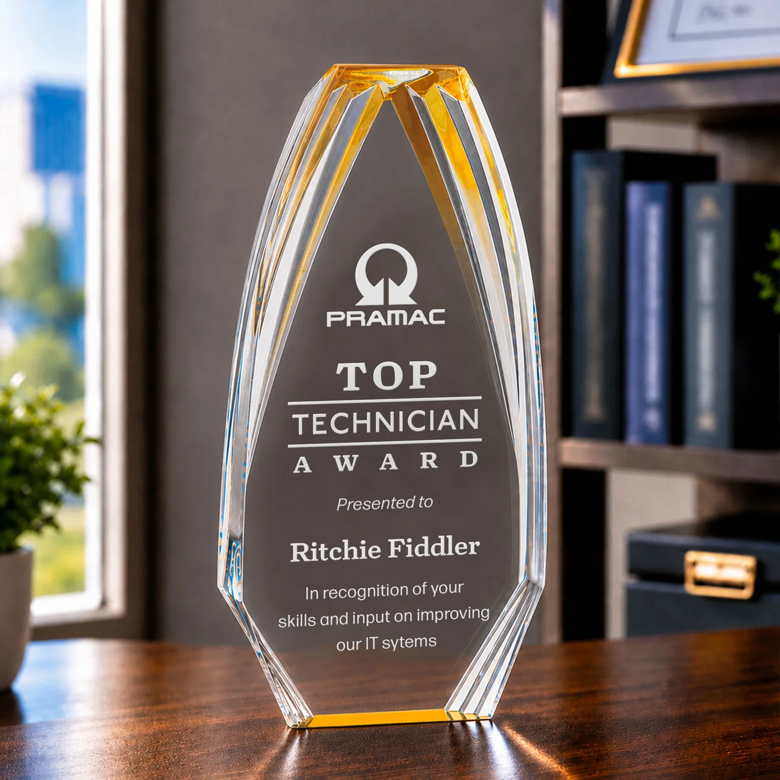 Promotional Ridged-Frame Acrylic Award With Sapphire Reflecting Base for employee recognition