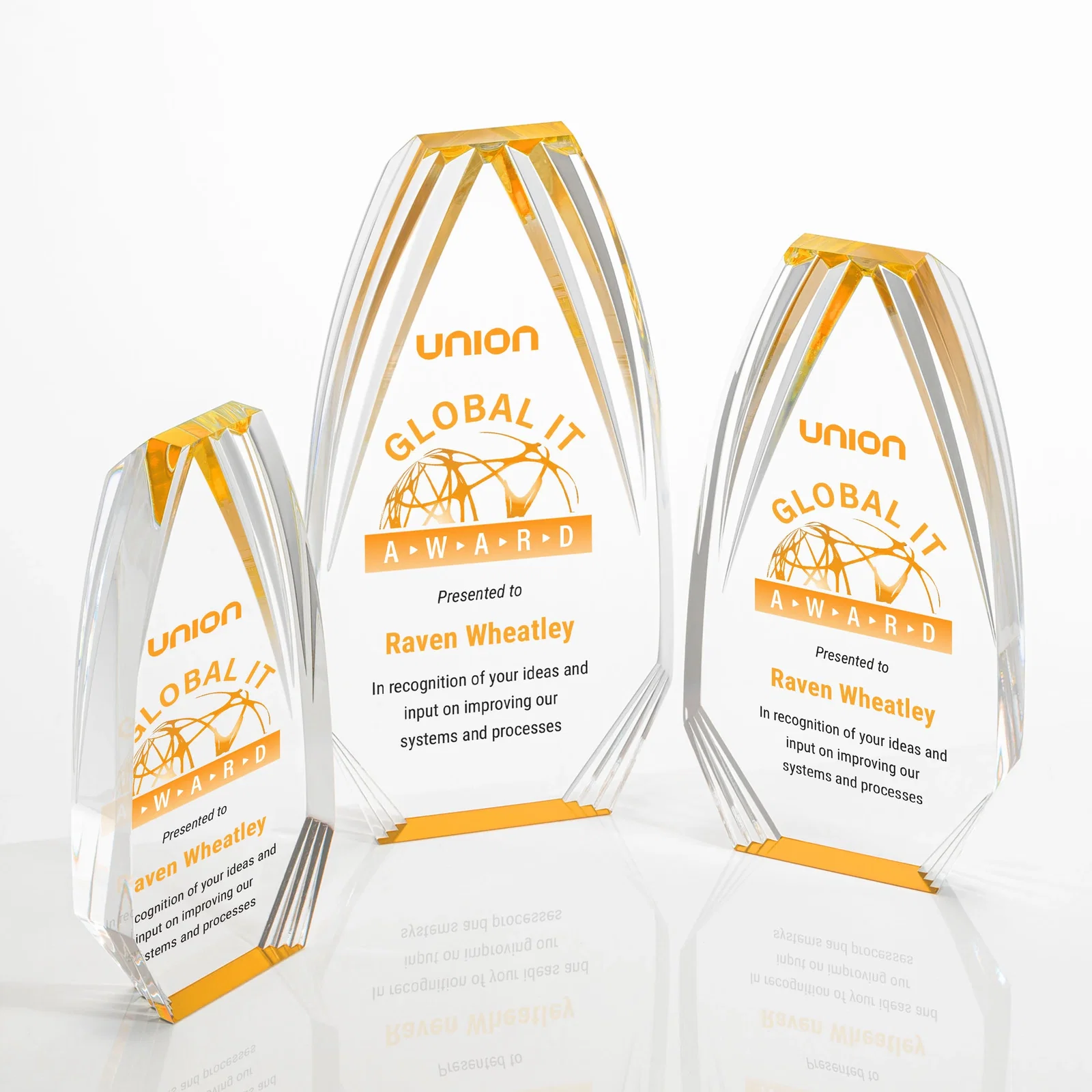 Promotional Ridged-Frame Acrylic Award With Sapphire Reflecting Base for corporate award ceremonies