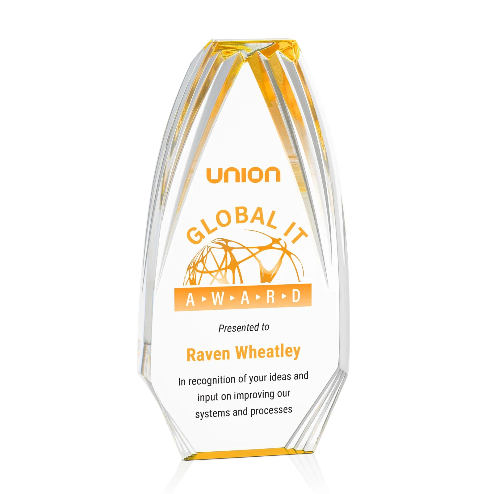 Promotional Ridged-Frame Acrylic Award With Sapphire Reflecting Base for sales achievement awards