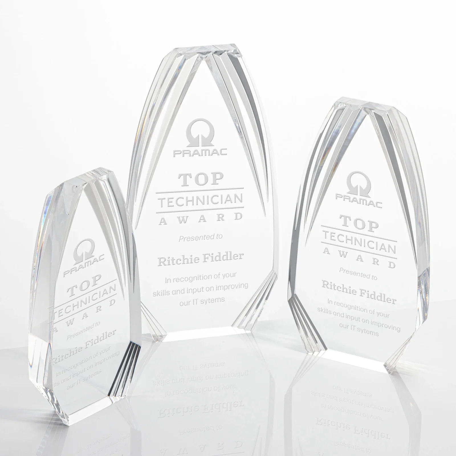 Custom Ridged-Frame Acrylic Award With Sapphire Reflecting Base for team milestone celebrations