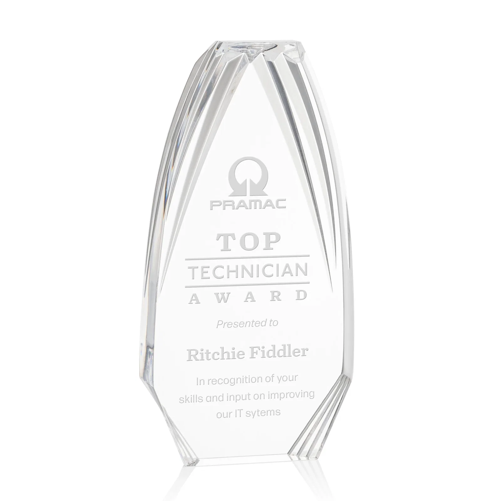 Custom Ridged-Frame Acrylic Award With Sapphire Reflecting Base for graduation ceremonies