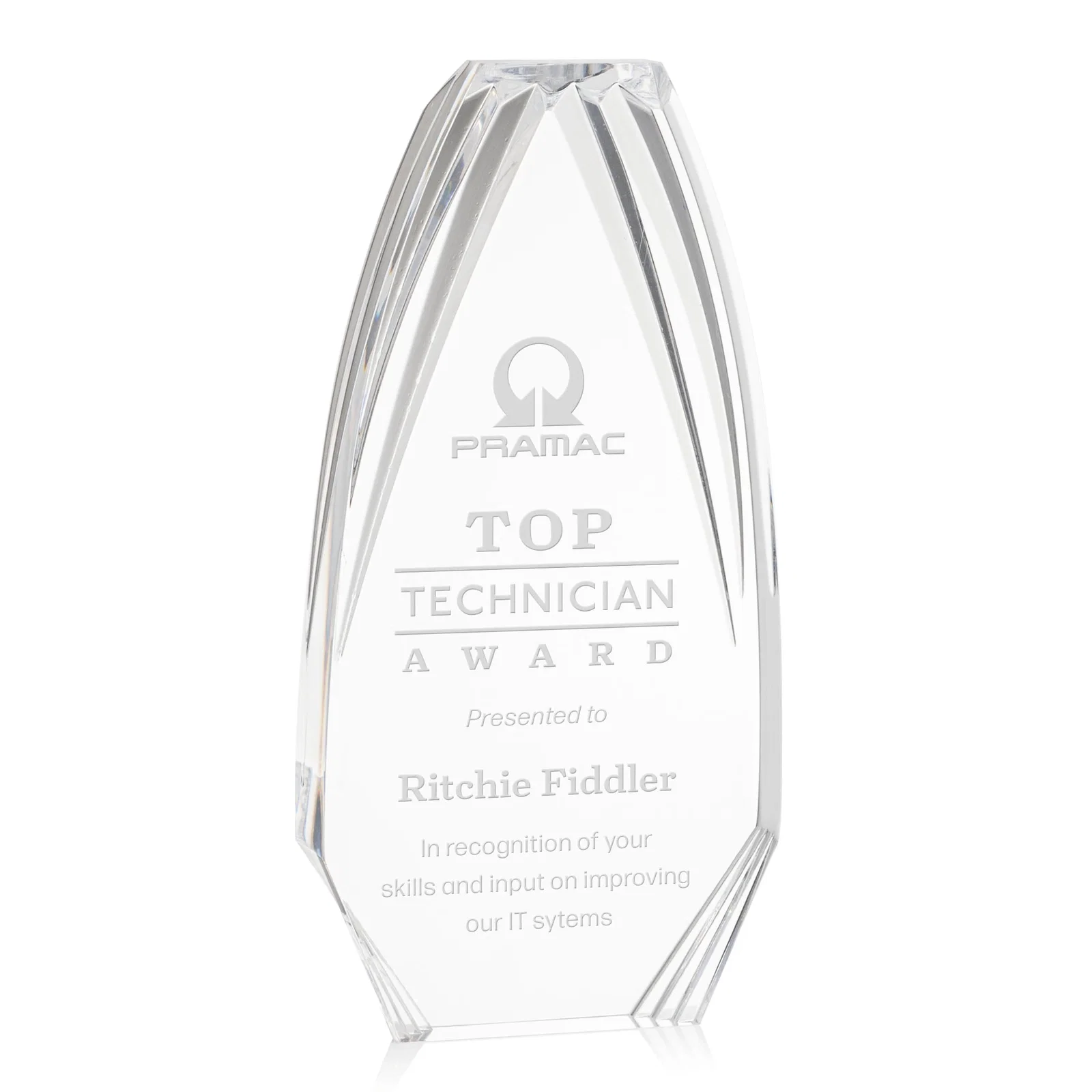 Custom Ridged-Frame Acrylic Award With Sapphire Reflecting Base for safety achievement programs