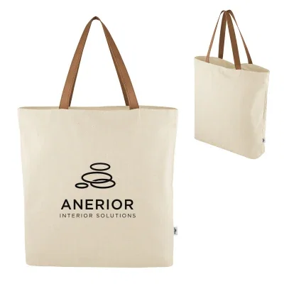 Recycled cotton tote bag with dual shoulder straps and a roomy main compartment