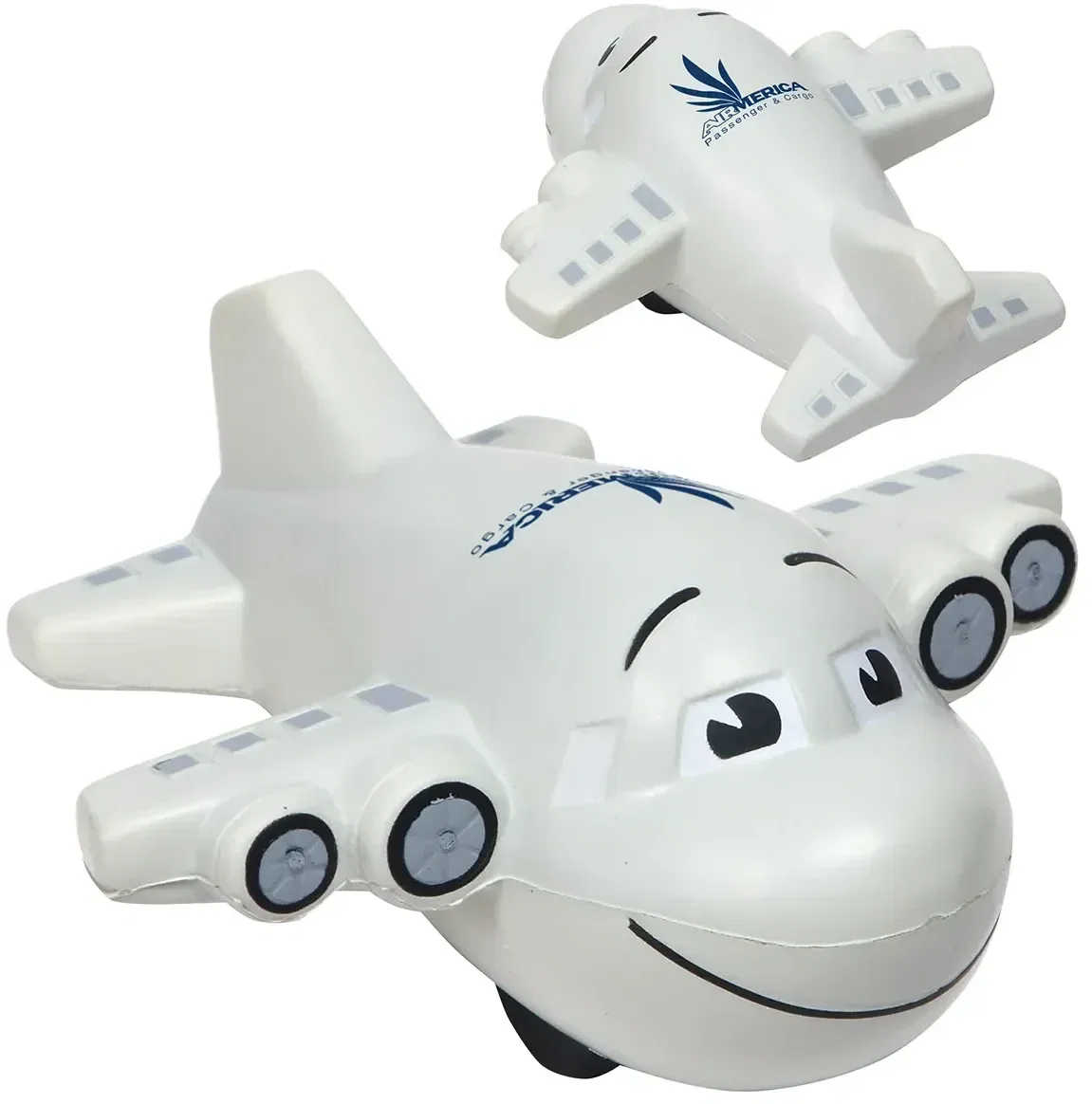 Large Airplane Stress Reliever custom foam squeeze toy, side profile showing branded logo imprint area