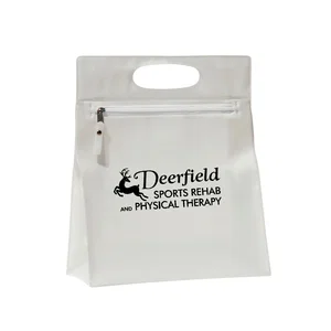 Large Frosted Zippered Amenities Bag, 10" x 11.75" x 3.75" PVC, 1-Color Imprint