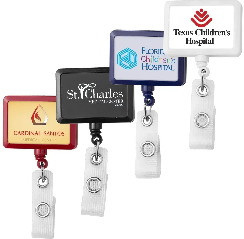 Large Antimicrobial Retractable ID Badge Reel (4 Shapes, 360º Swivel Clip) — view 2