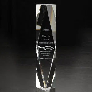 Large Chairmans Crystal Award, 2.75" x 12" x 2.75" Optical Crystal, Full-Color Imprint