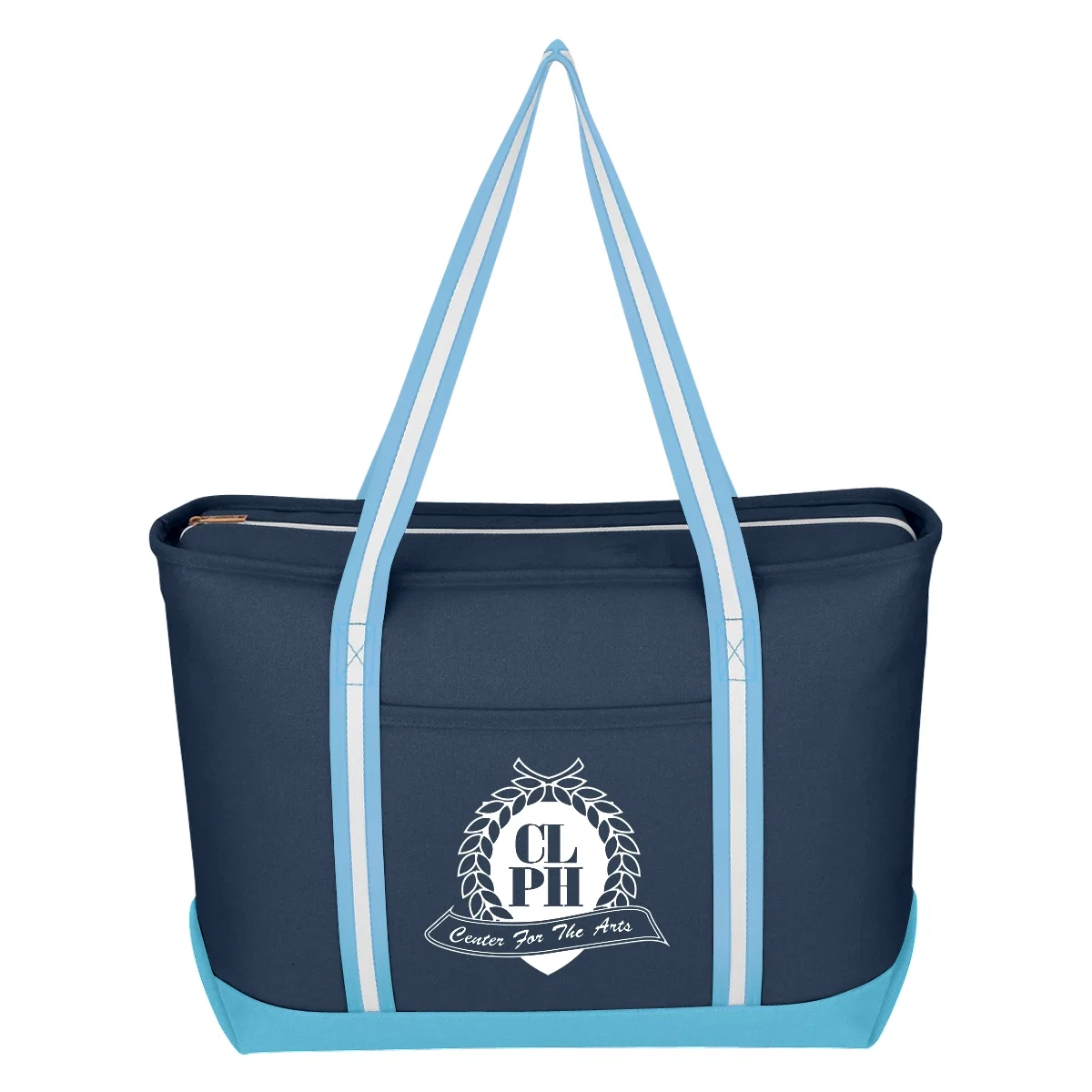 Large canvas tote with contrast trim and long handles