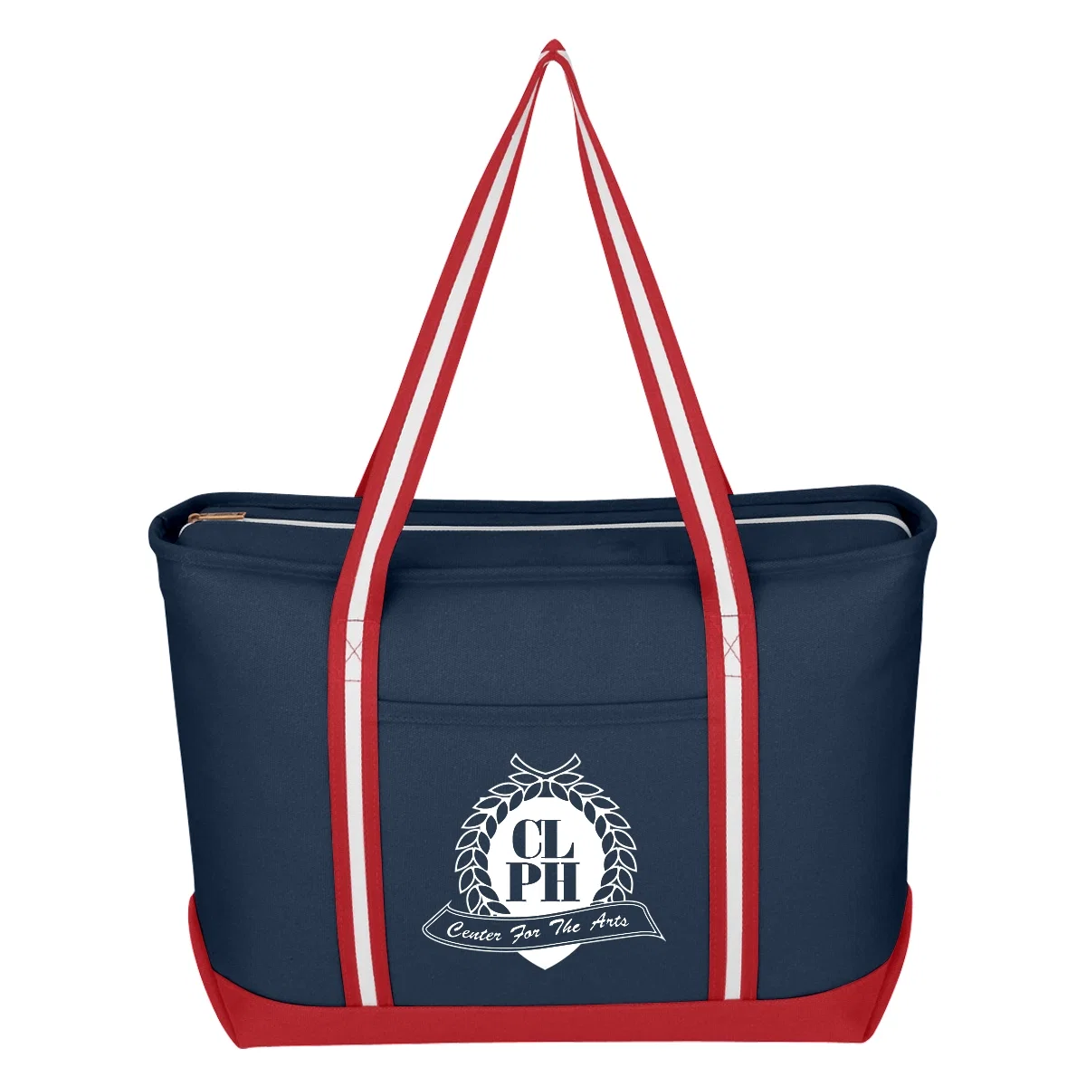 Shoulder-length straps hanging over the open top