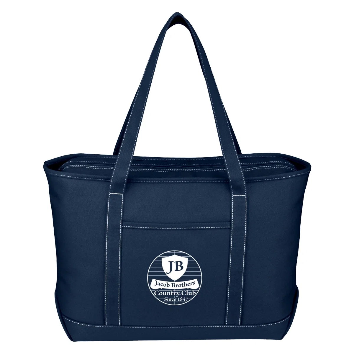 Cotton canvas tote bag standing upright with sturdy handles