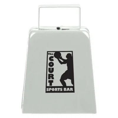 Metal cow bell shown upright against a plain background