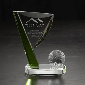 7.5 Inch Flagstick Golf Award, Green Glass, Etched Imprint