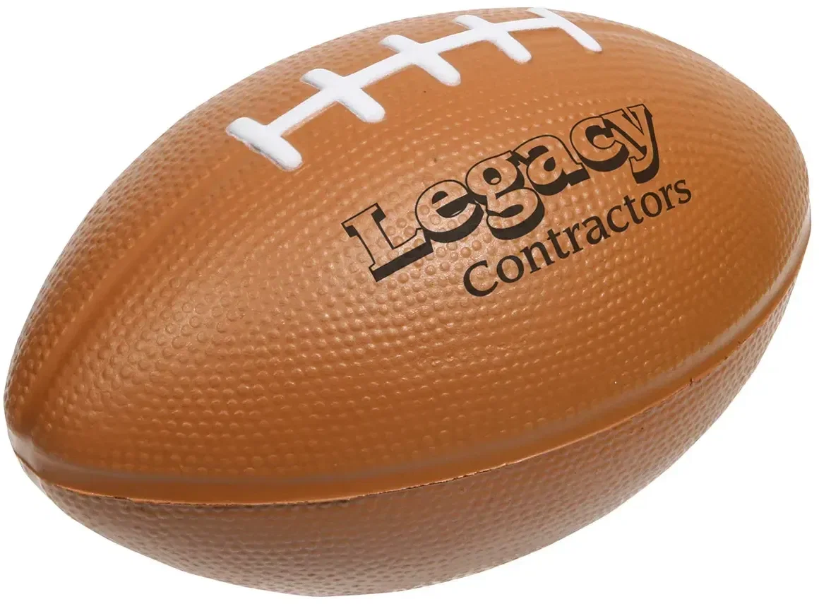 Large Football Stress Reliever angled view, branded custom football-shaped squeeze ball