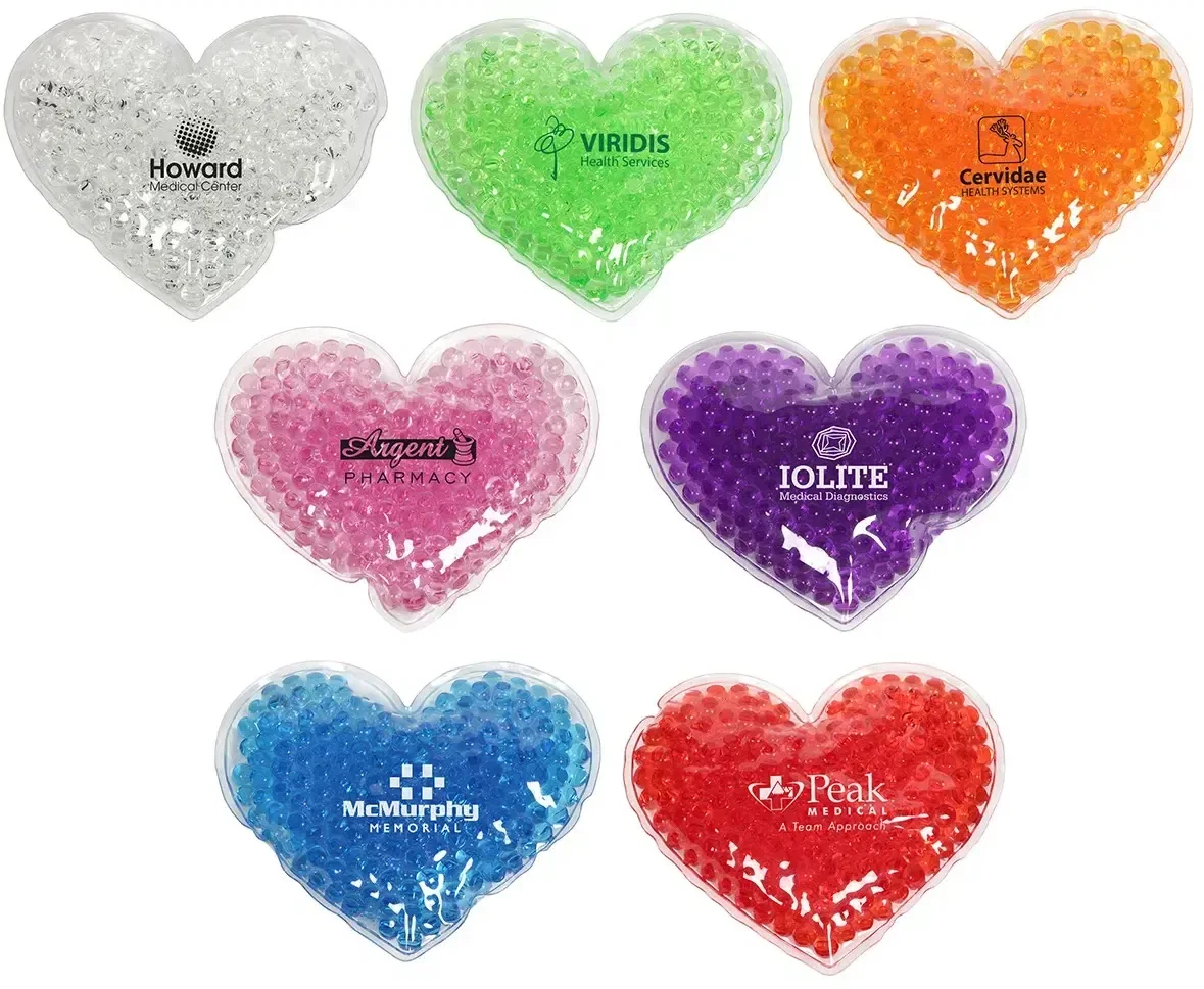 Large Heart Aqua Pearls Hot/Cold Pack, custom branded heart-shaped therapy pack, front hero view