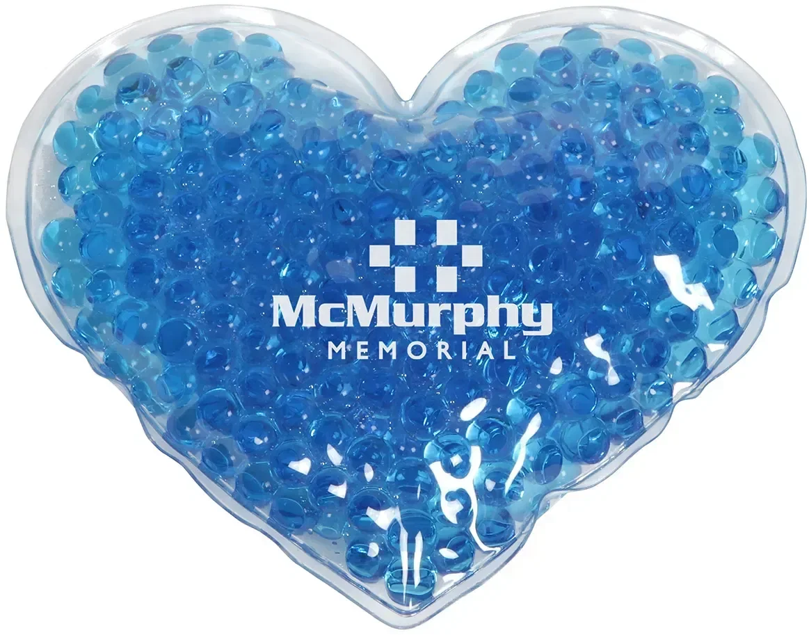 Custom Large Heart Aqua Pearls hot and cold pack, angled side view of reusable gel pack
