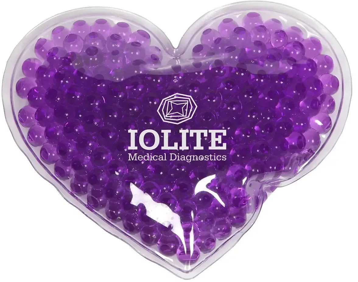 Branded heart-shaped Aqua Pearls Hot/Cold Pack, back view showing logo imprint area