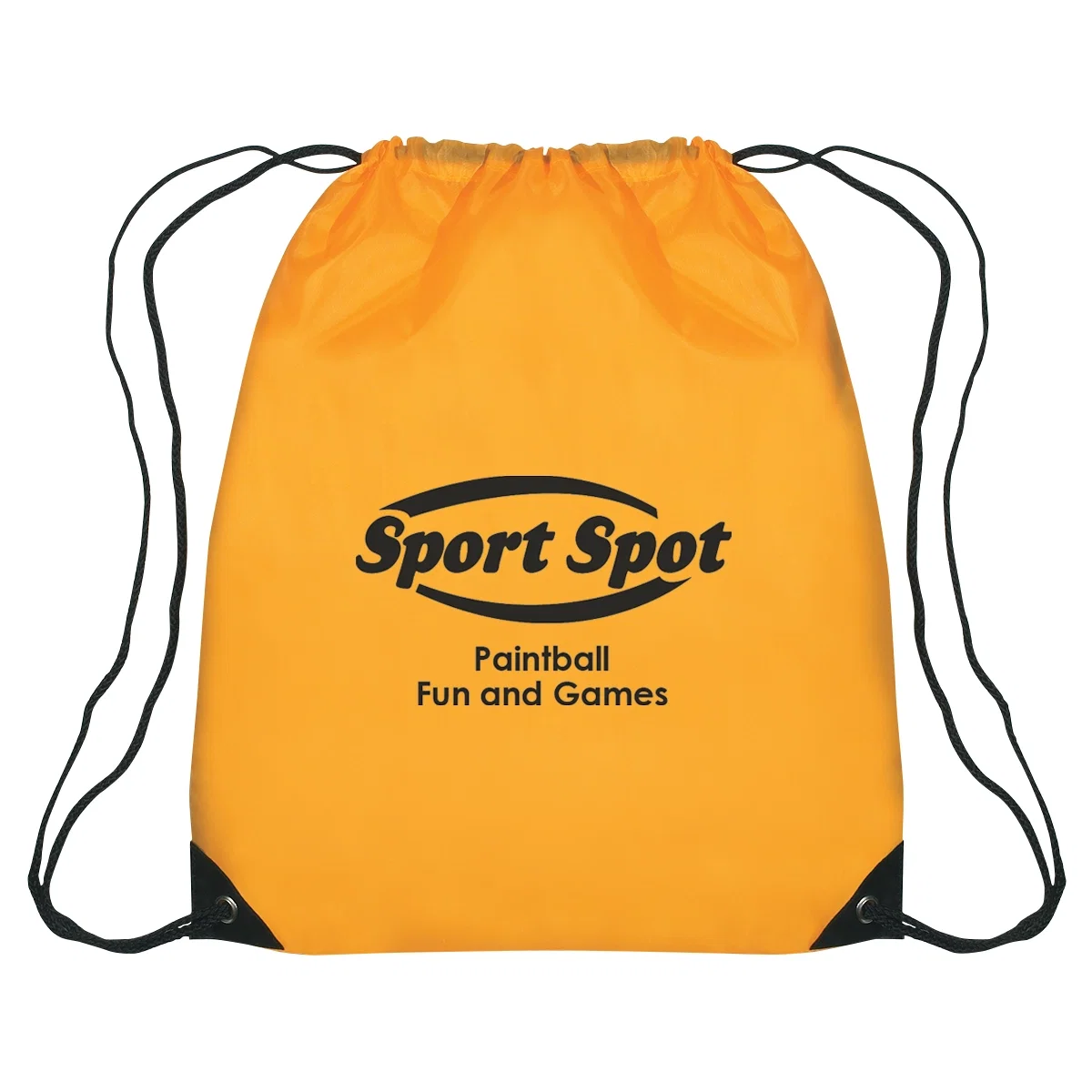Black cinch bag with corded shoulder straps