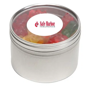 Round Window Tin, 3.13" x 2.13" x 3.13" Silver Tin, Ten Candy Fill Options, 1-Color Imprint