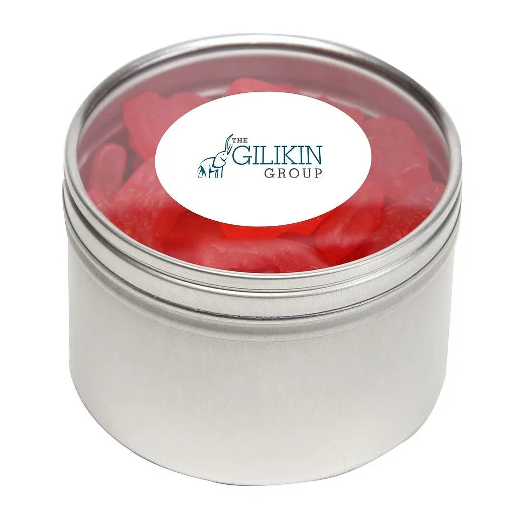 Large Round Window Tin Standard Fill — Silver,Candy Fill: Swedish Fish™ — view 4