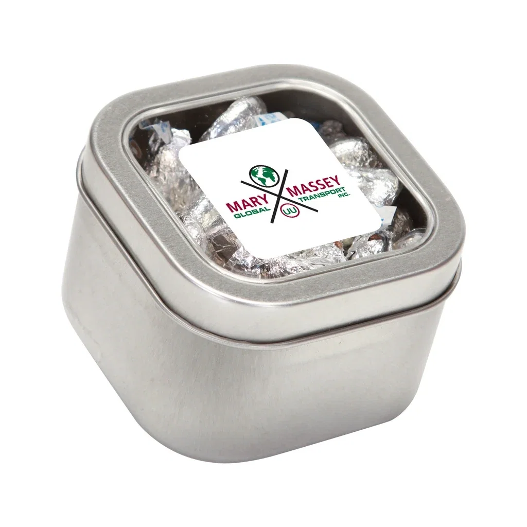 Large Square Window Tin Premium Fill — Silver,Candy Fill: Hershey's™ Kisses™