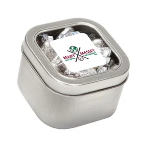 Large Square Window Tin, 3" Silver Tin with Clear Lid, Full-Color Imprint