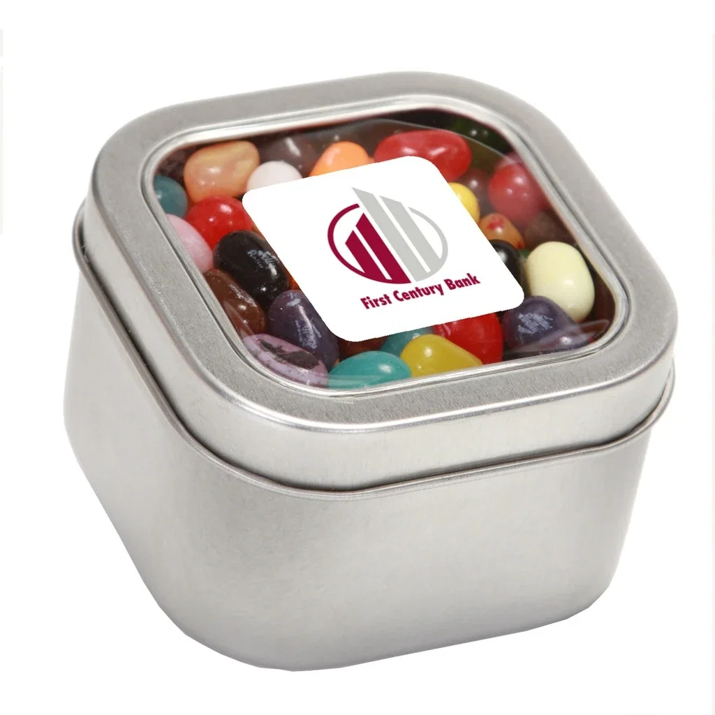 Large Square Window Tin Premium Fill — Silver,Candy Fill: Jelly Belly™ Candy — view 2