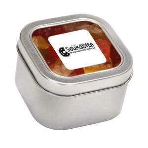 Square Window Tin, 3" x 2" x 3" Silver Tin, Ten Candy Fill Options, Full-Color Label