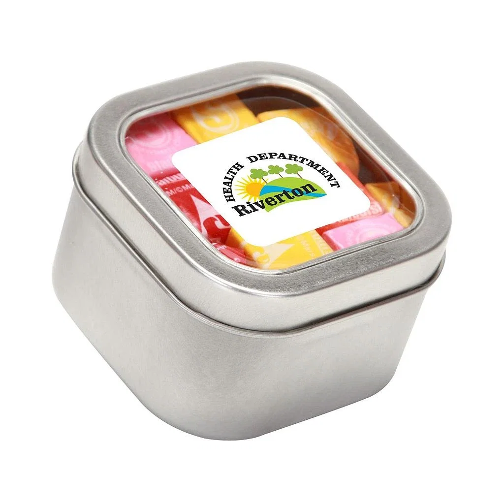Large Square Window Tin Standard Fill — Silver,Candy Fill: Starburst™ — view 3