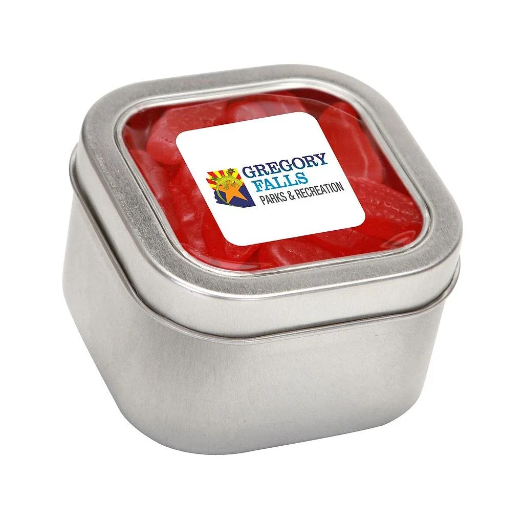 Large Square Window Tin Standard Fill — Silver,Candy Fill: Swedish Fish™ — view 4