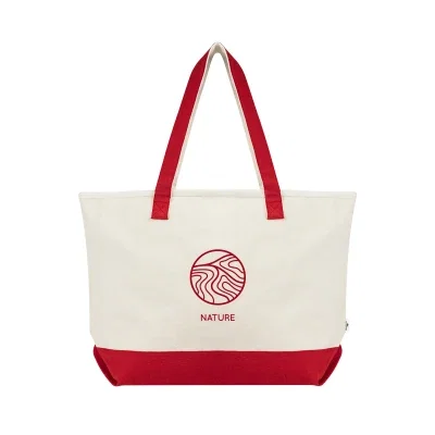 Wide canvas tote bag with contrast handles and a roomy body